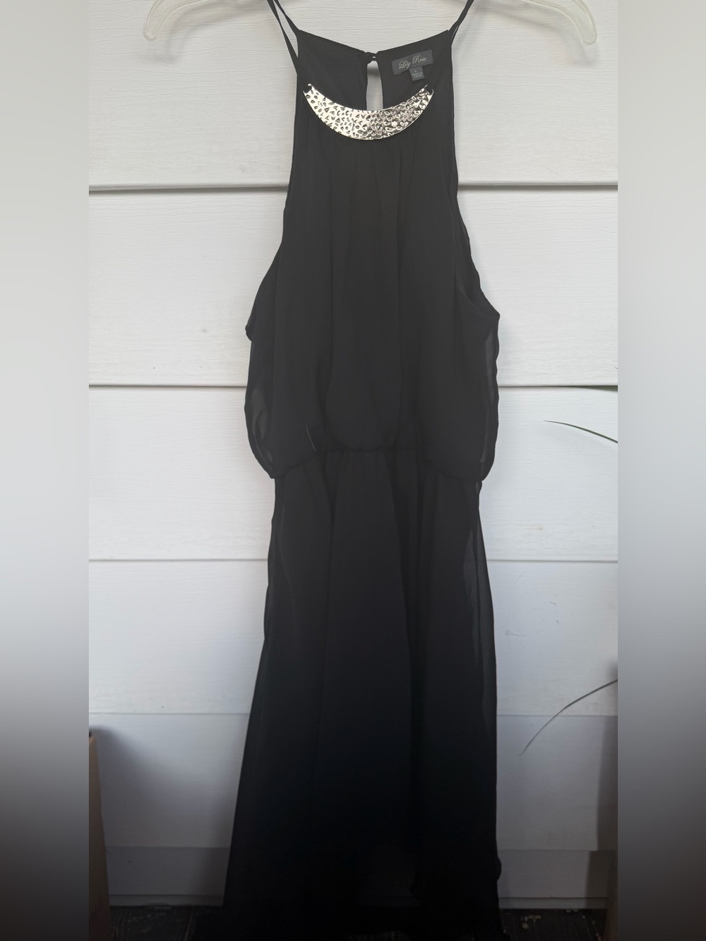 Lily Rose Black Chiffon Halter Dress - Silver Embellished Neck - L